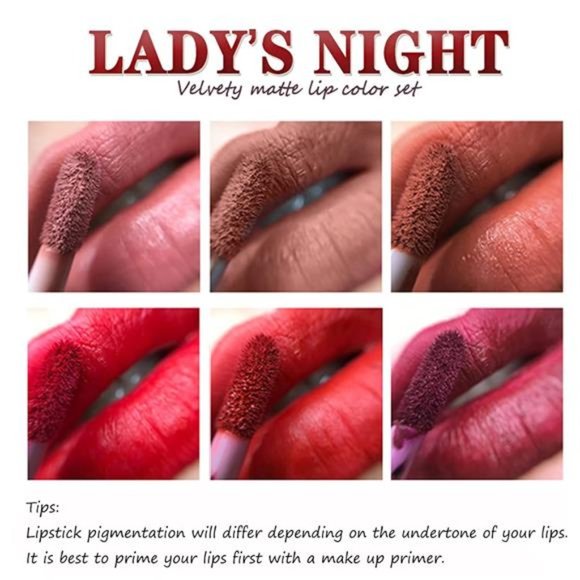 Lipstick Makeup Kit, 6 Matte Liquid Lip Sticks + 6 Lip Liner Pens + 1 Lip Primer - Picture 3 of 7